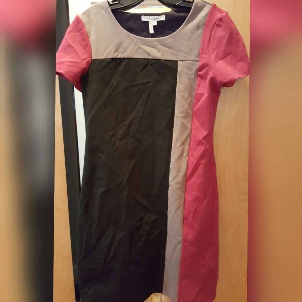 Max & Cleo Raspberry, black, & tan stretch dress Size Medium